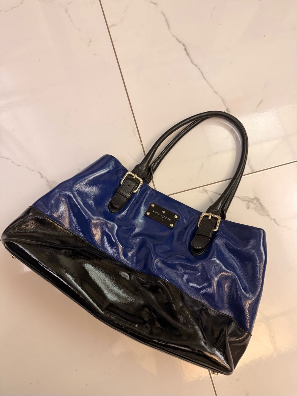 kate spade Blue and Black Patent Leather Two-Tone Tote